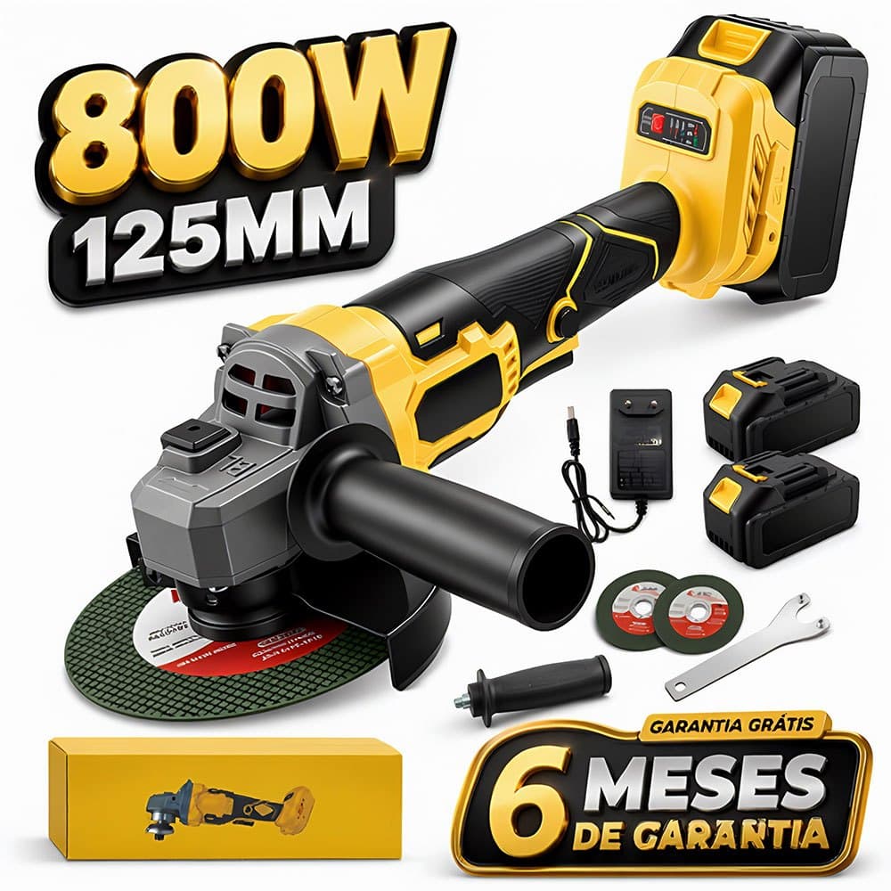 MOHOR Esmerilhadeira Angular Profissional 48V 800W 125mm Motor Potente com Duas Baterias para Corte e Polimento