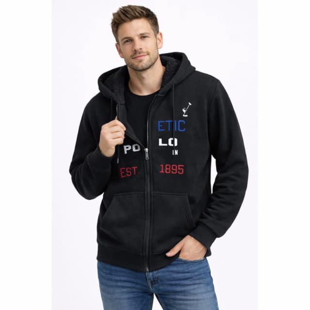 Jaqueta Masculino  De Moletom Polo Forrada Com Capuz  Modelo Canguru Com Ziper