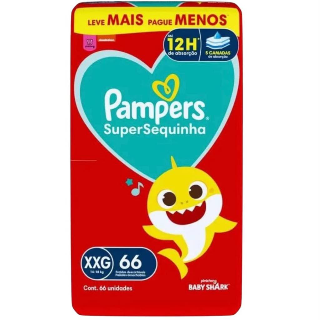 Fralda Descartável Pampers Supersequinha, Tamanho XXG 66 Unidades