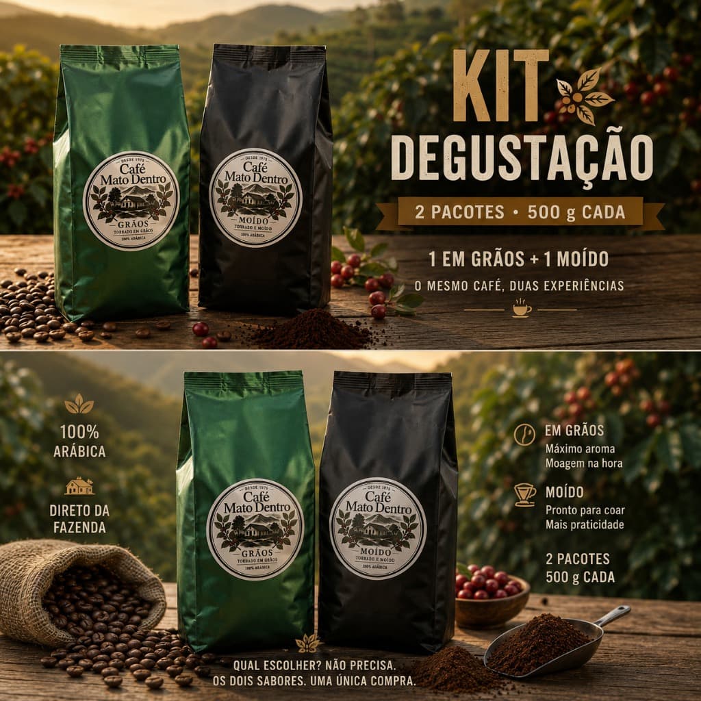 Café Especial 1kg - Kit Degustação  1 Café em Grãos e 1 Café Arábica Moído 500g Frescor e Aroma Intenso