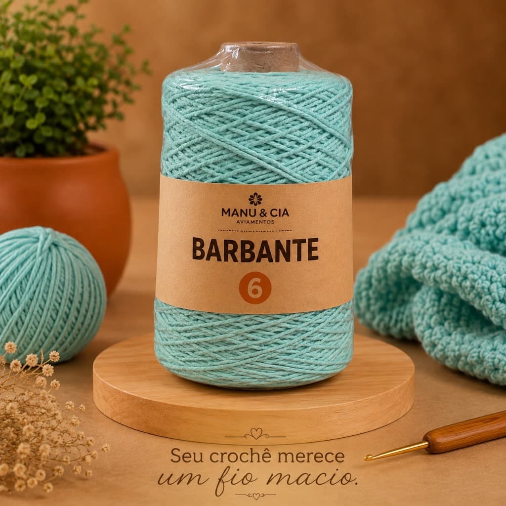 Barbante Nº6 Verde Água para Crochê e Artesanato | Fio Resistente para Tapetes e Macramê
