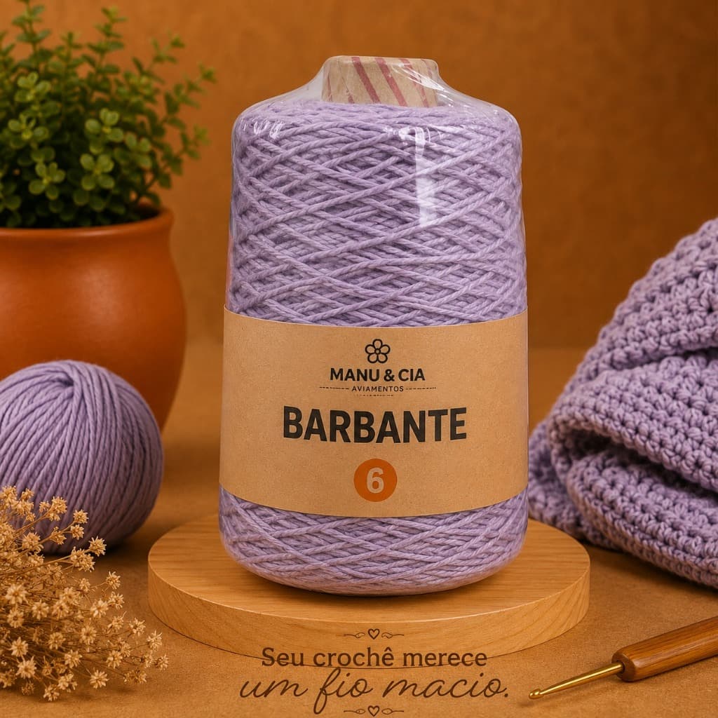 Barbante Nº6 Lilás para Crochê e Artesanato | Fio Resistente para Tapetes e Macramê