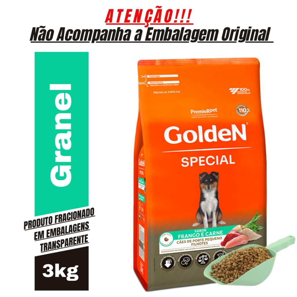Ração Cachorro GoldeN Cães Filhotes Raças Pequenas Frango e Carne 3 Kg Granel