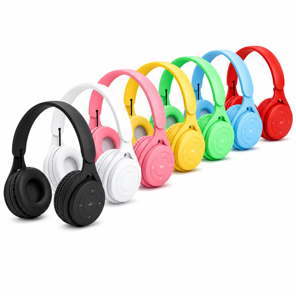 FONE OUVIDO BLUETOOTH SEM FIO AJUSTE TAMANHO ENTRADA P2 CARTÃO MEMÓRIA RÁDIO FM COLORIDO