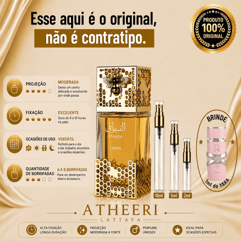 Perfume Árabe Feminino Atheeri - 100% ORIGINAL - Importado - Alta Fixação - Alta Projeção - Floral / baunilha.