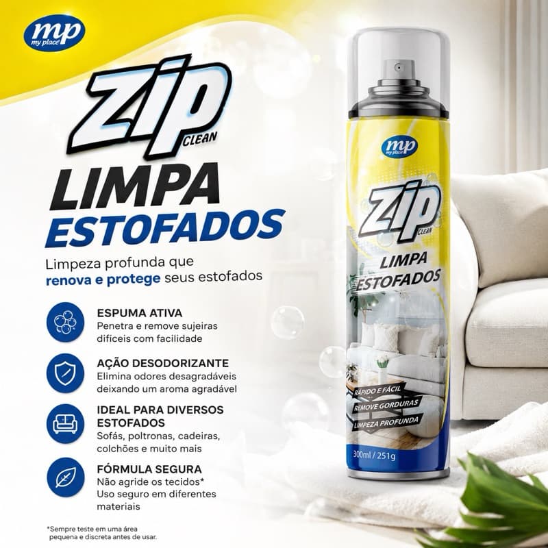 KIT 2unid Espuma Spray Zip My Place 300ml Limpeza a seco Sofá, Colchão, Banco de Carro Limpeza Profunda