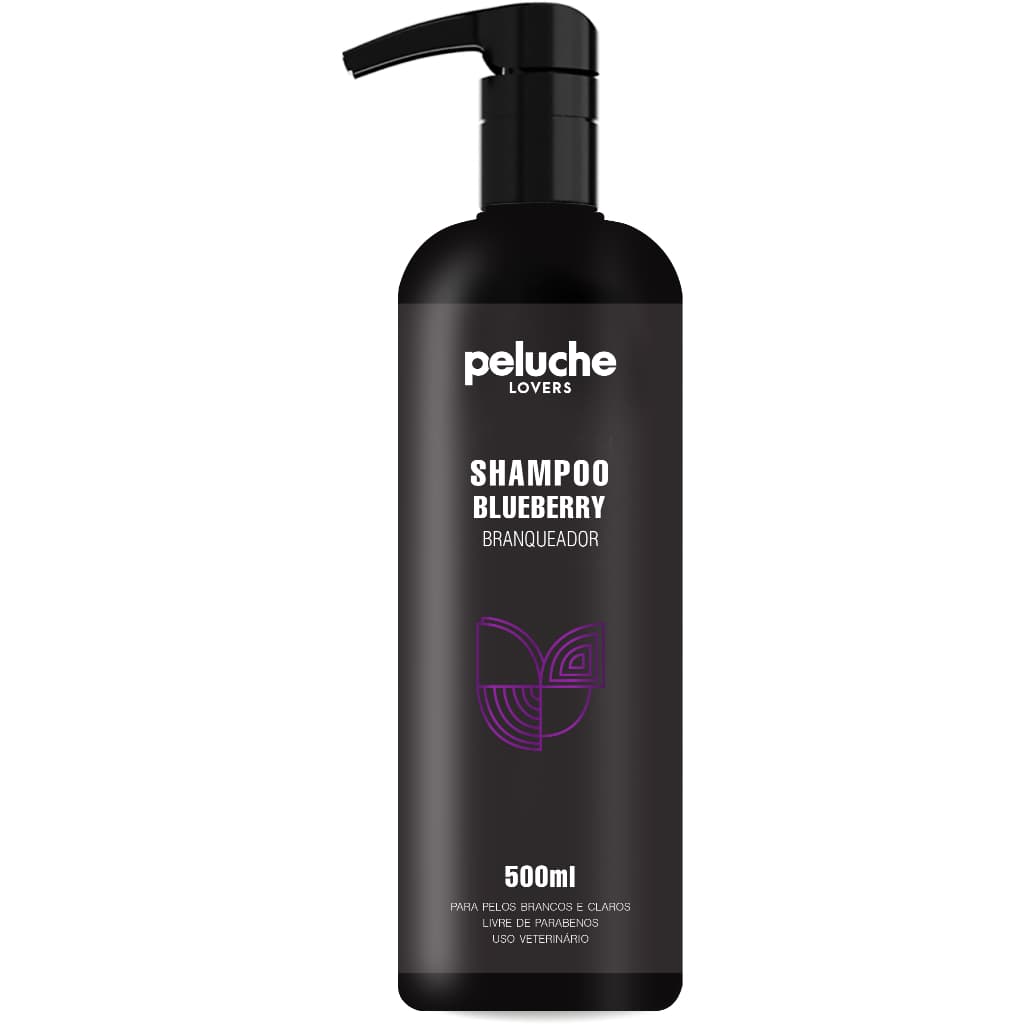 Shampoo Pet Branqueador Blueberry 500ml Peluche Pelos Claros Remove Amarelado Cães Gatos