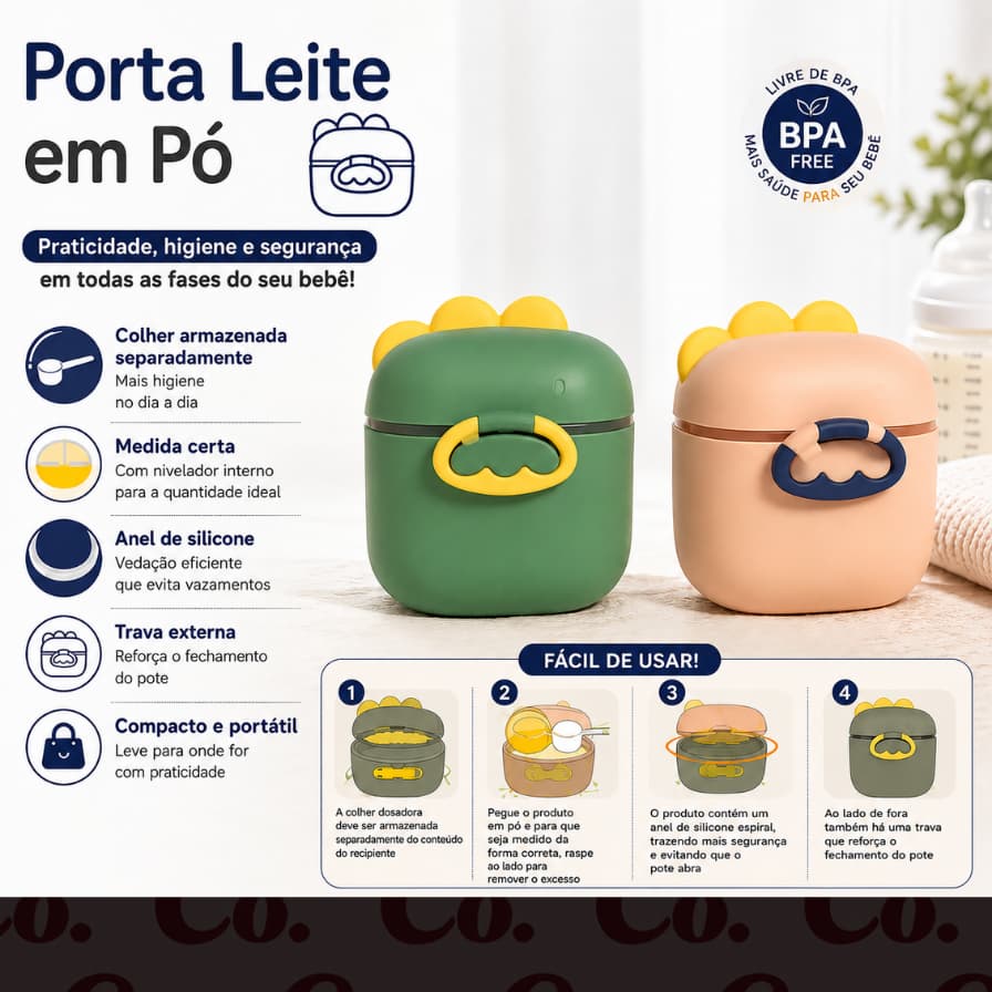 Dosador De Leite Em Pó Bebê Porta Fórmula Infantil Pote Hermético Com Colher Medidora