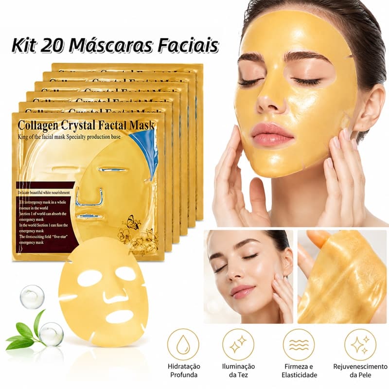 Kit 20 Máscaras de Colágeno Facial – Hidratação Intensa Anti-Idade Llumina e Firma a Pele