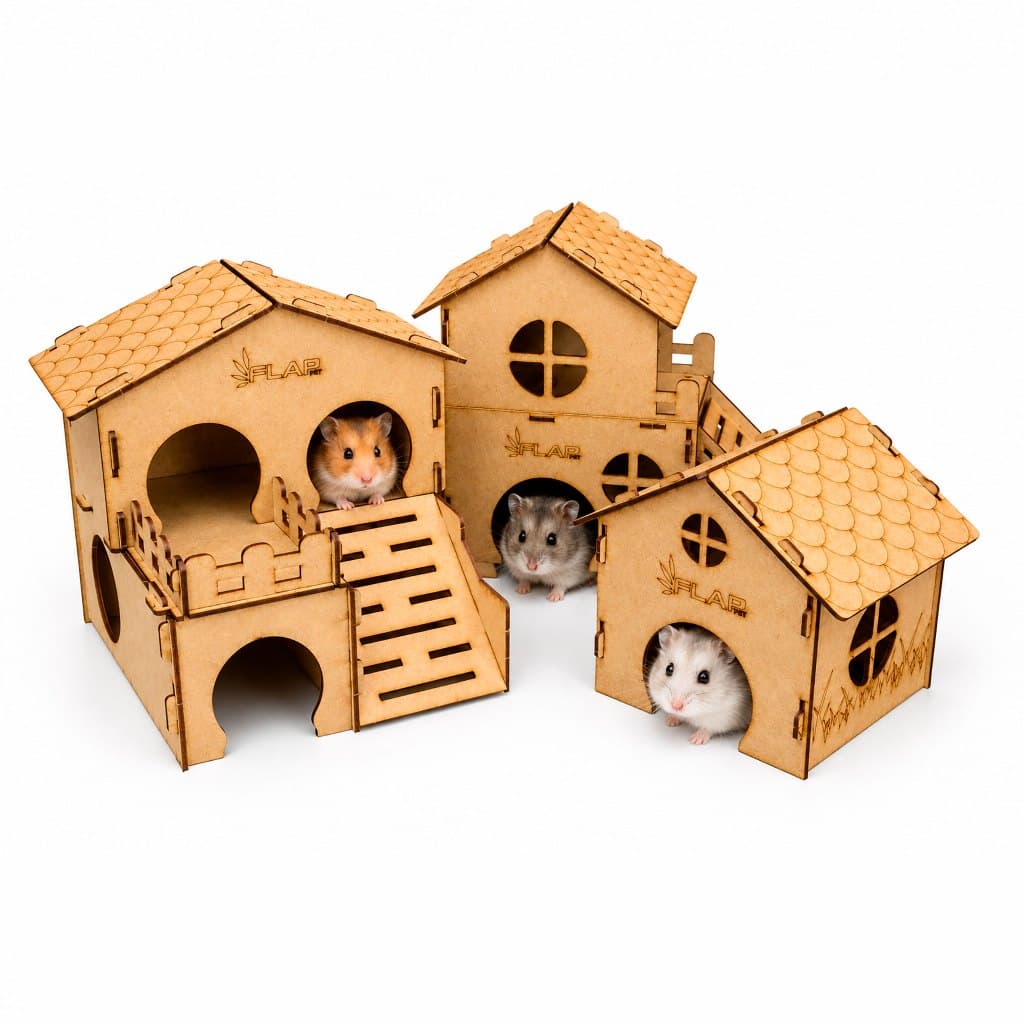 Kit 3 casinhas para hamster premium flap pet toca abrigo para roedores