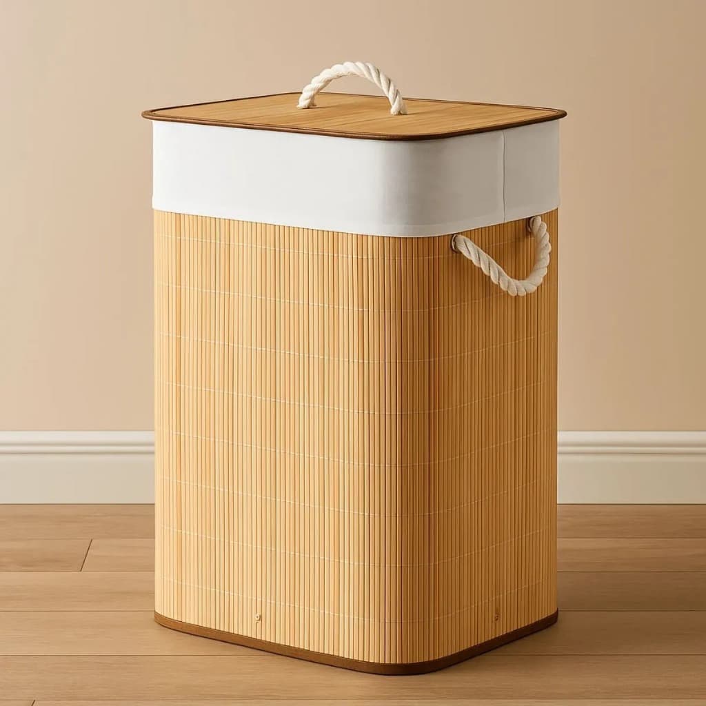 Cesto Organizador de Bambu 60L com Tampas e Alças - Cesto para Roupas, Lavanderia, Banheiro e Quarto - DESIGN PREMIUM