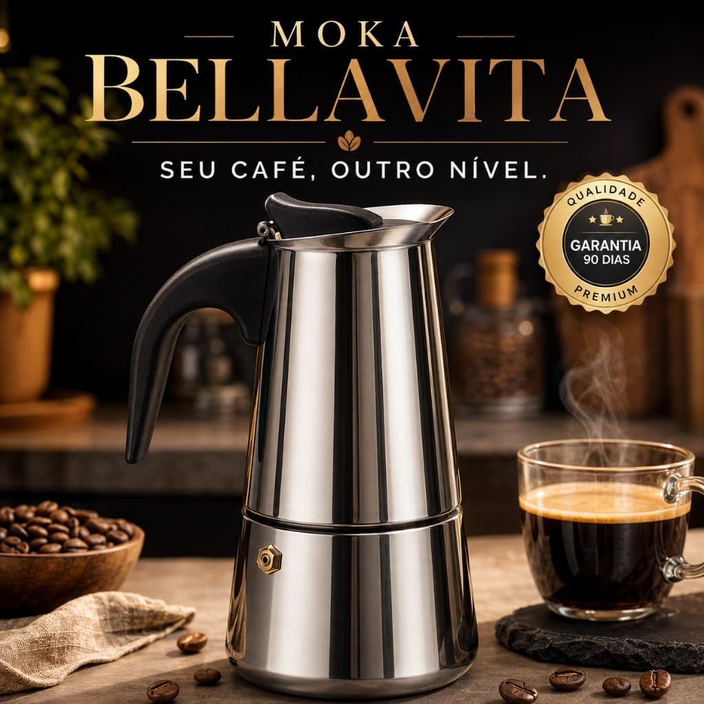 Moka Bellavita Cafeteira Italiana Inox 6 Xícaras 300ml Expresso Café no Fogão