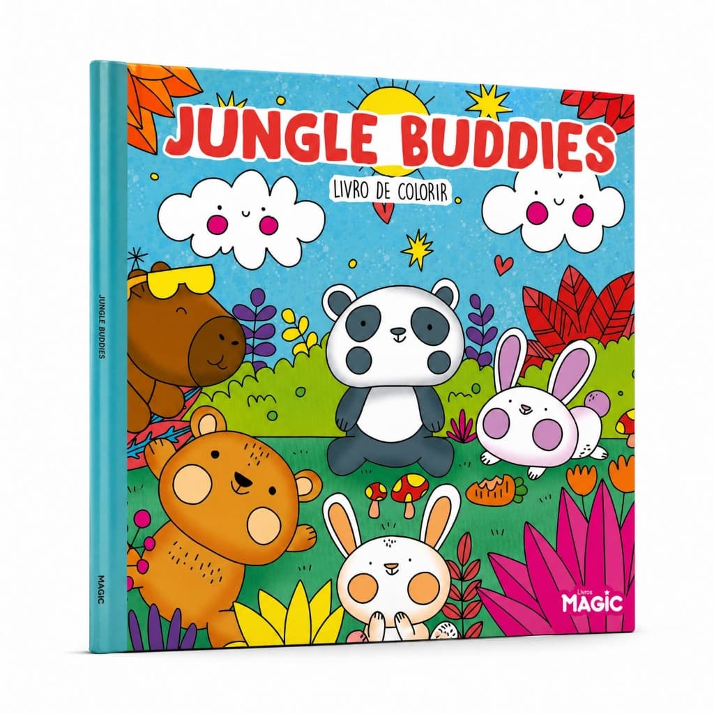 Livro de Colorir Jungle Buddies Animais da Selva Infantil com 24 desenhos