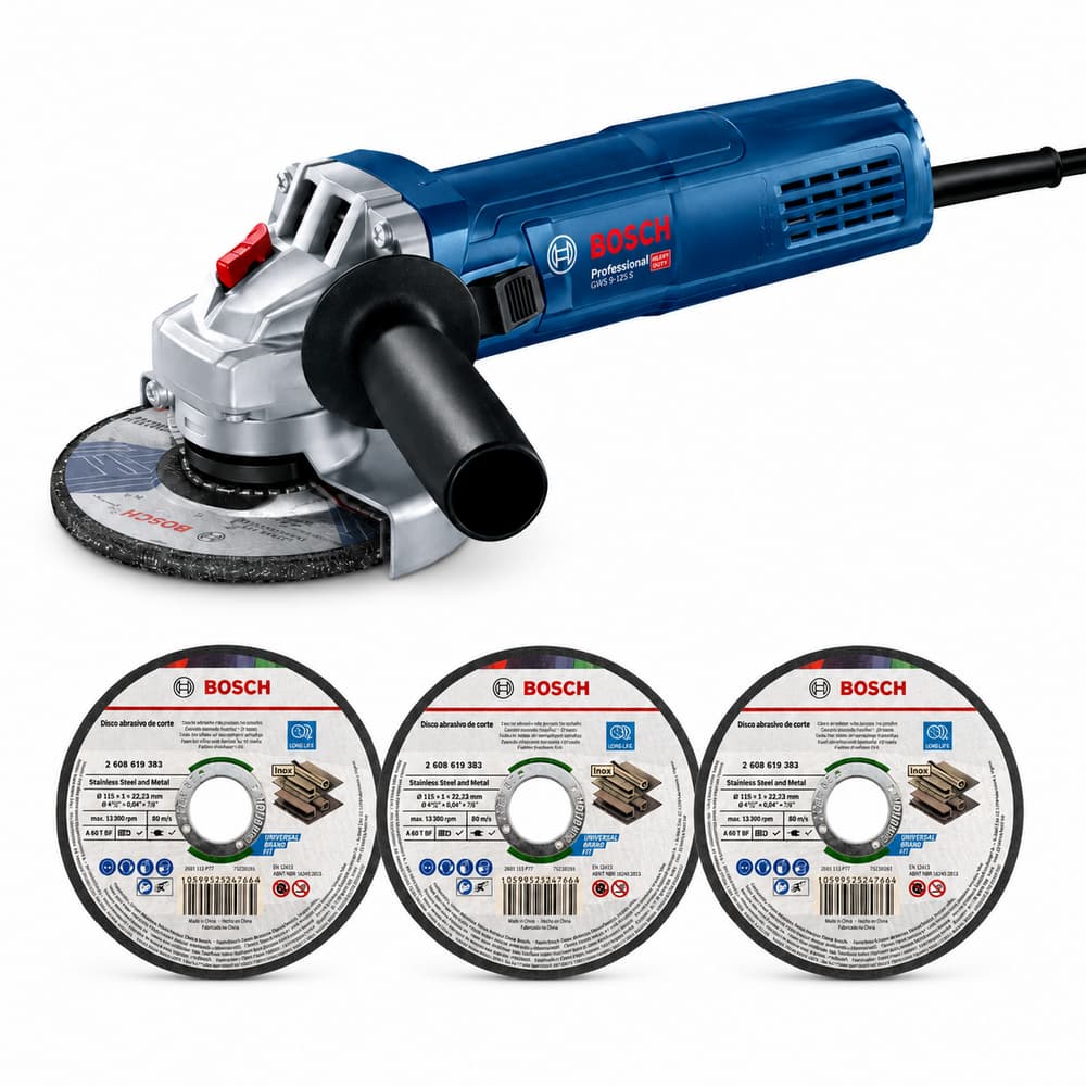 Esmerilhadeira GWS 9-125 S Controle de Velocidade com Discos