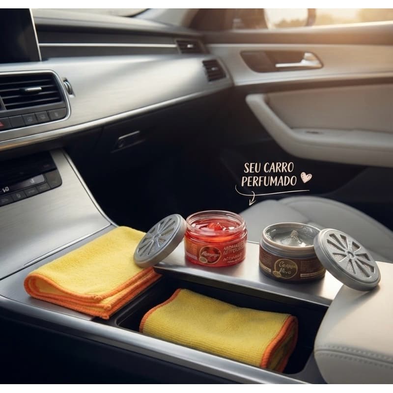 Kit Limpeza Automotiva e Aromatizante Carro - 2 Flanelas Microfibra + 2 Gel Cheiroso-Envio imediato