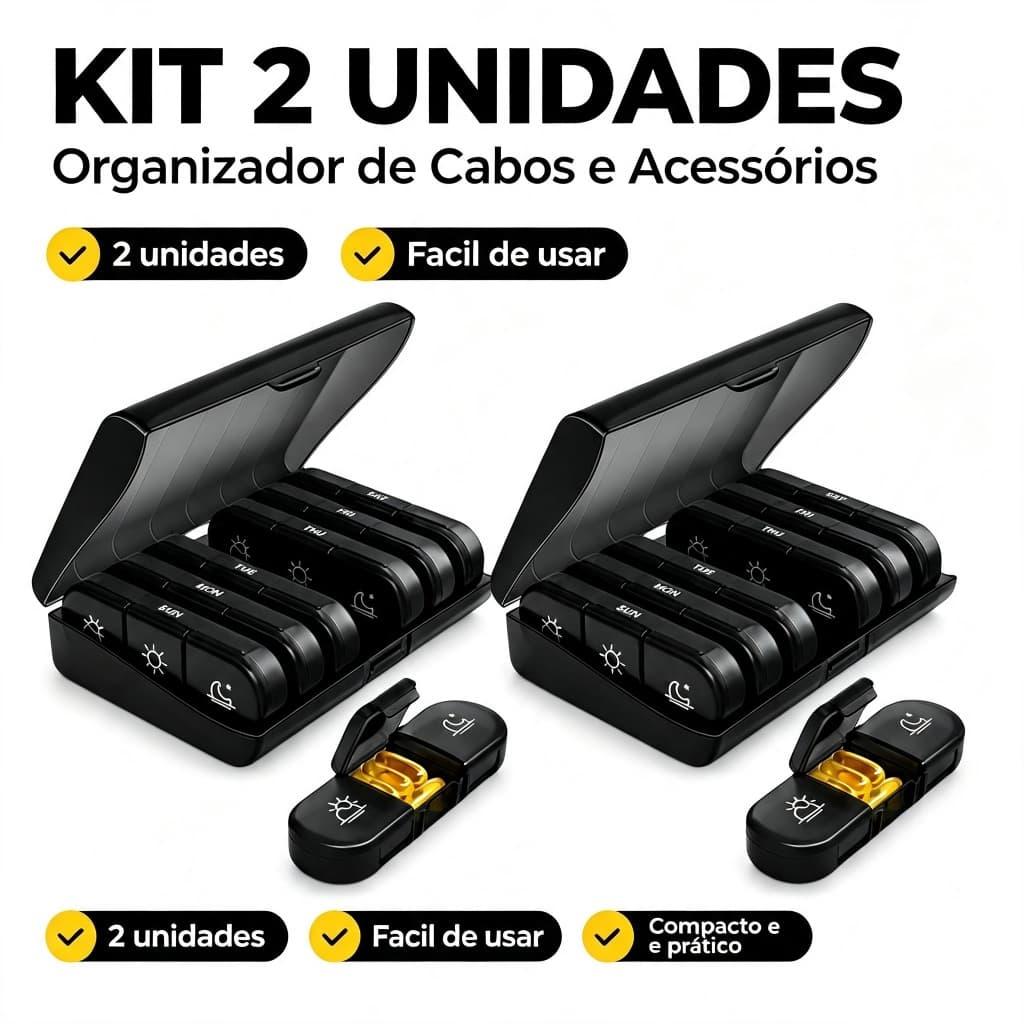 Kit 2 Porta Comprimidos Semanal, Caixa de Remédios 7 Dias Dividido Dia e Noite