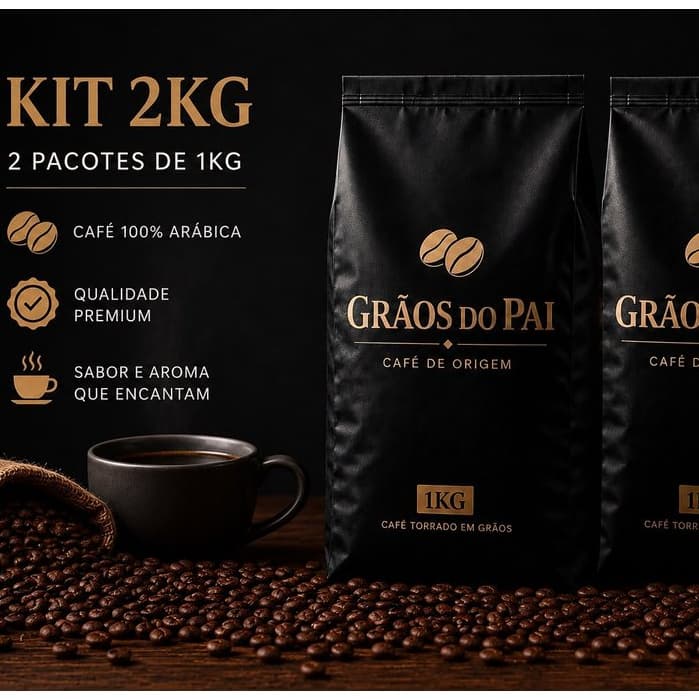 Kit 2 Kg Café Gourmet Em Grãos100% Arábica Torrado Pacote 1kg Café Grãos Do Pai