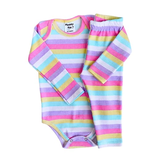 Conjunto Bebê Menina Body e Calça Canelado Estampados e Lisos