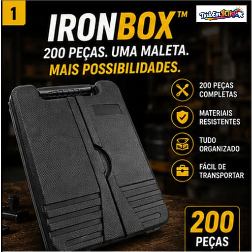 Kit Maleta de Ferramentas IRONBOX™ 200 Peças Completo com Chaves, Alicates, Soquetes, Bits e Organizador