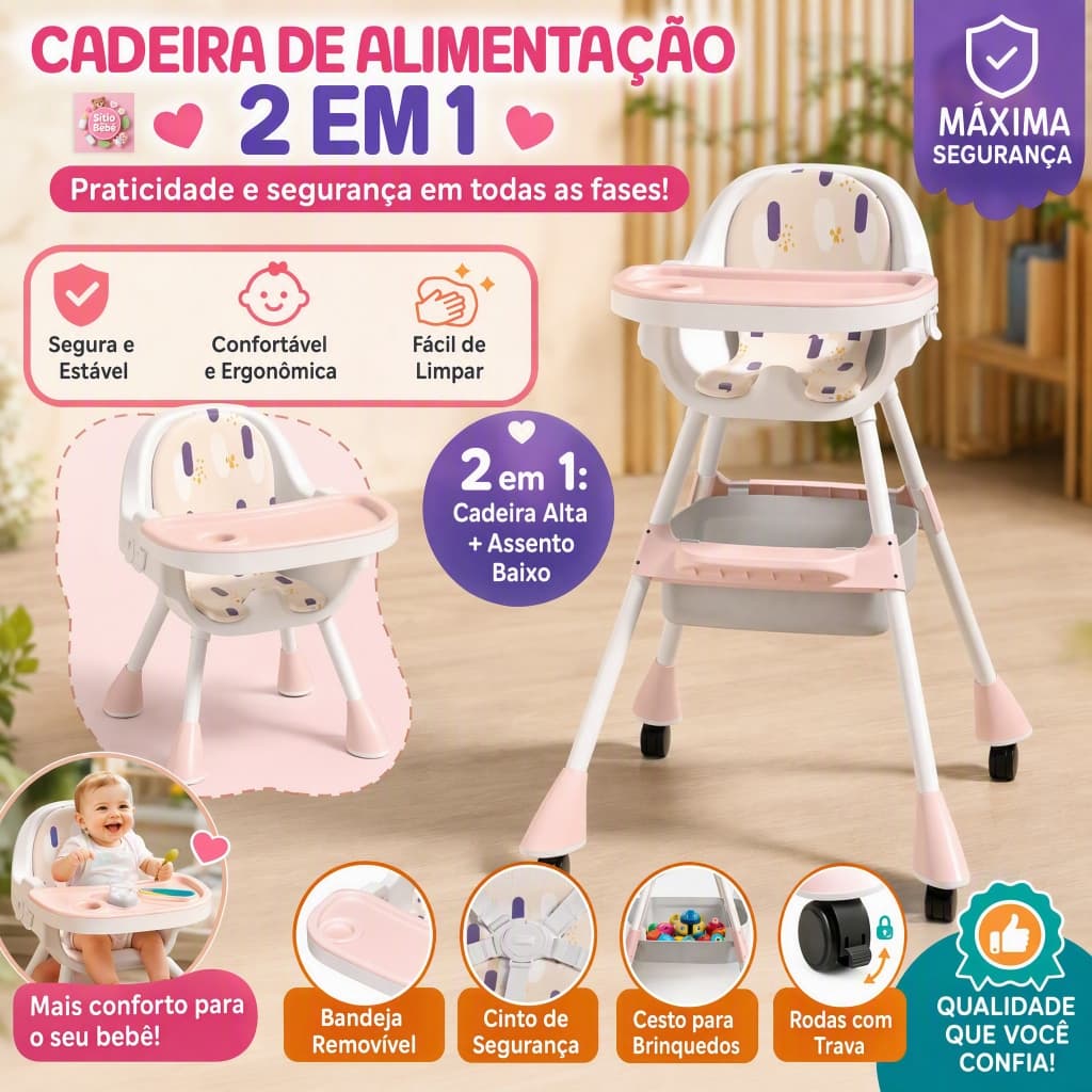 Cadeira De Alimentação Bebê Portátil 3 em 1 Jantar Cadeira De Bebé Dobrável Multifunções Assento