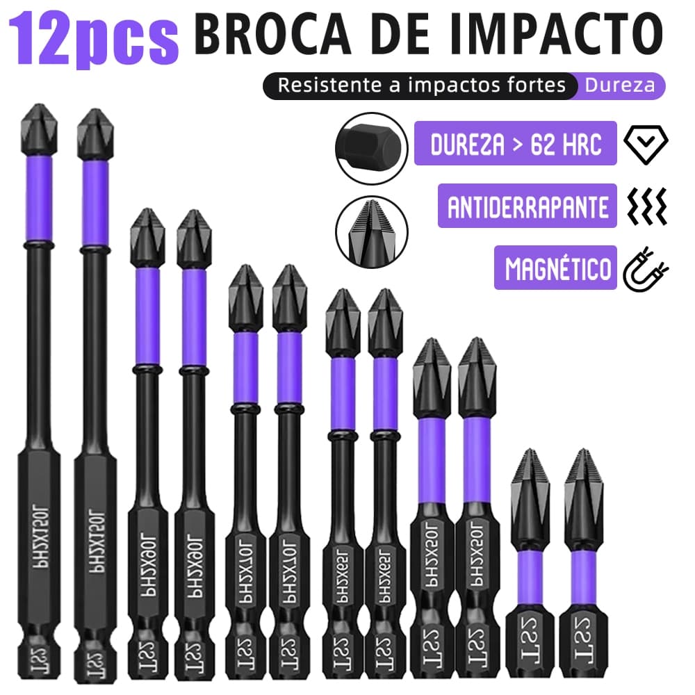 12/6 Bits PH2 Phillips Magnéticos De Impacto Para Parafusadeira Furadeira 25-150mm Anti Derrapante Encaixe Preciso