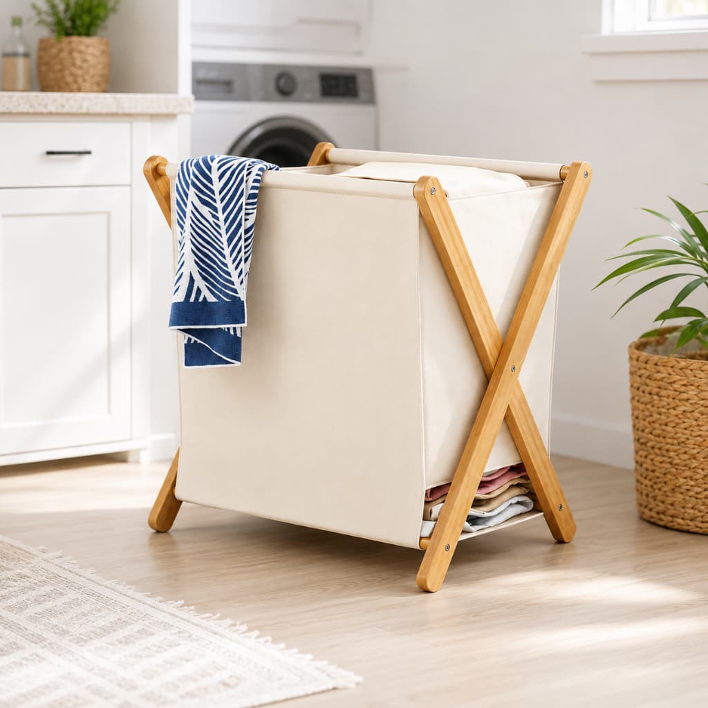 Cesto Organizador Multiuso de Tecido Bambu Para Roupas Suja Lavanderia Banheiro Quarto Brinquedo