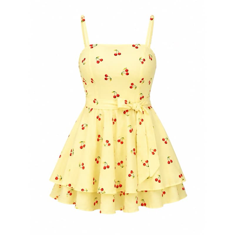 Vestido Feminino Vestido Curto Estampa Cereja Vestido Macaquinho Curto Cereja