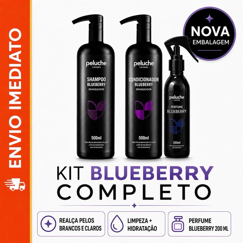 Kit Premium Shampoo e Condicionador  + Perfume de Blueberry para Cachorro e Gato
