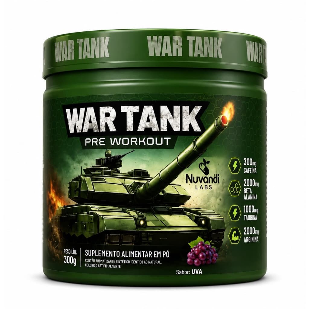 Pré Treino Cafeína 300g Academia Bebida Energetica Musculação War Tank