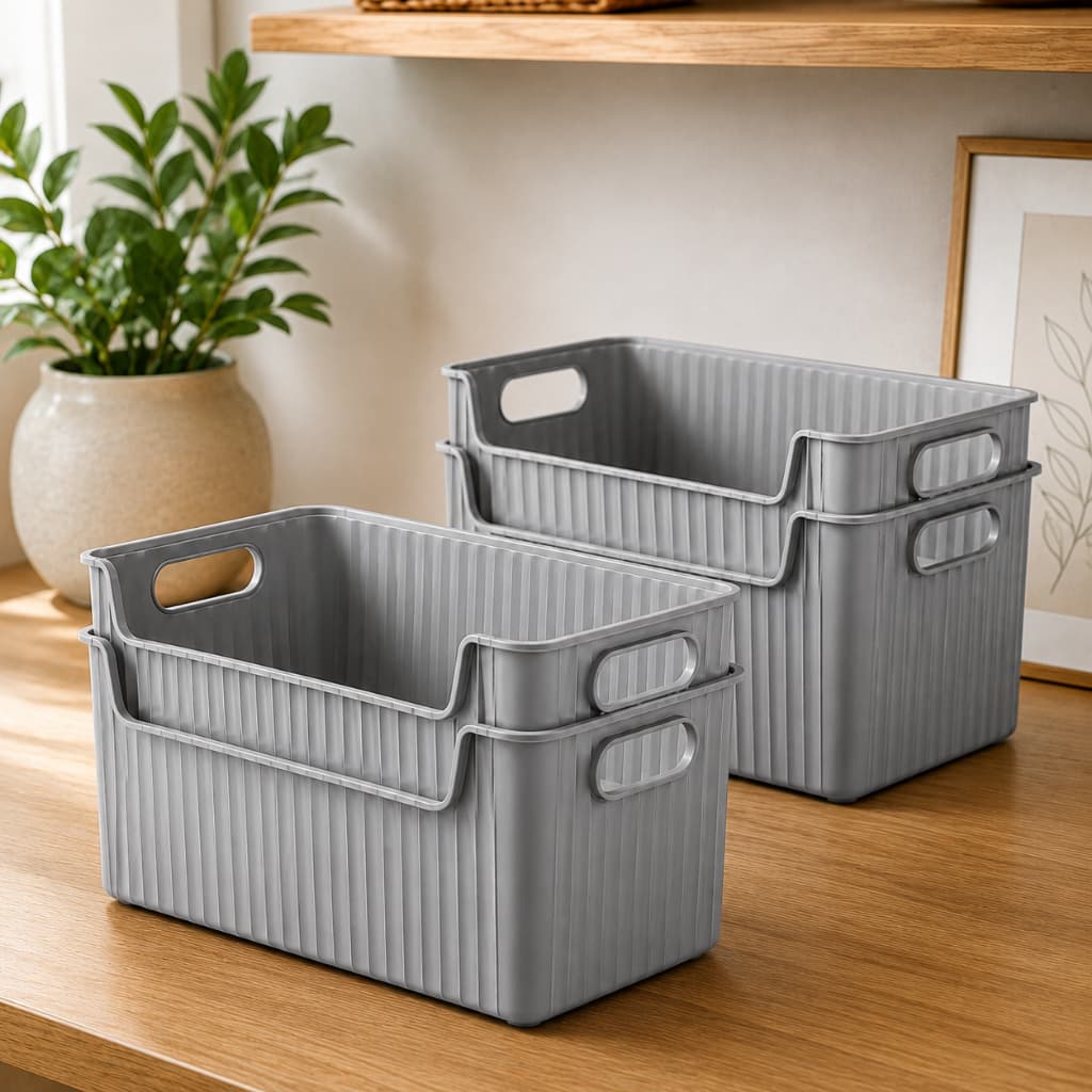 Kit 4 Cestos Organizadores 2 Litros Canelado BPA FREE Geladeira Armário Cozinha Banheiro Multiuso