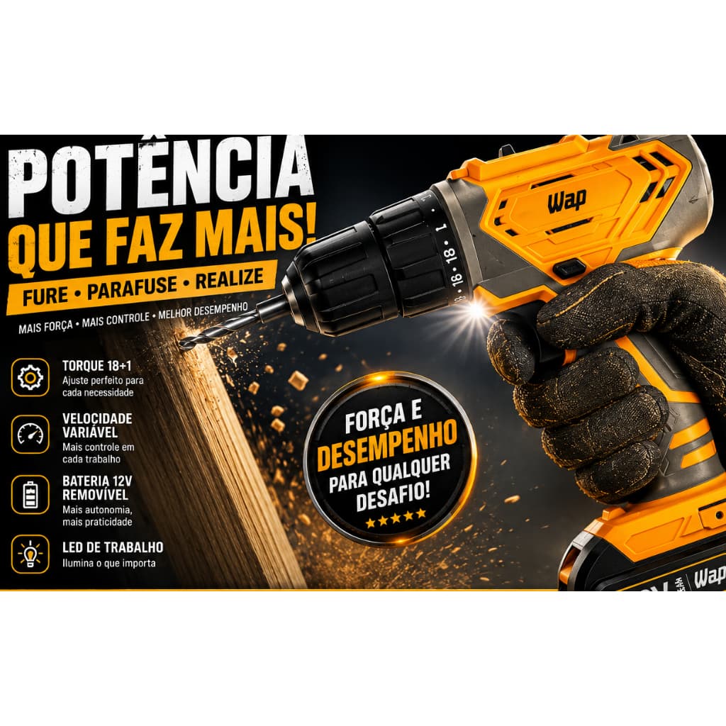 Parafusadeira e Furadeira WAP 12V WF 12K3.2  Praticidade e potência para seus projetos! A Parafusadeira WAP 12V é ideal