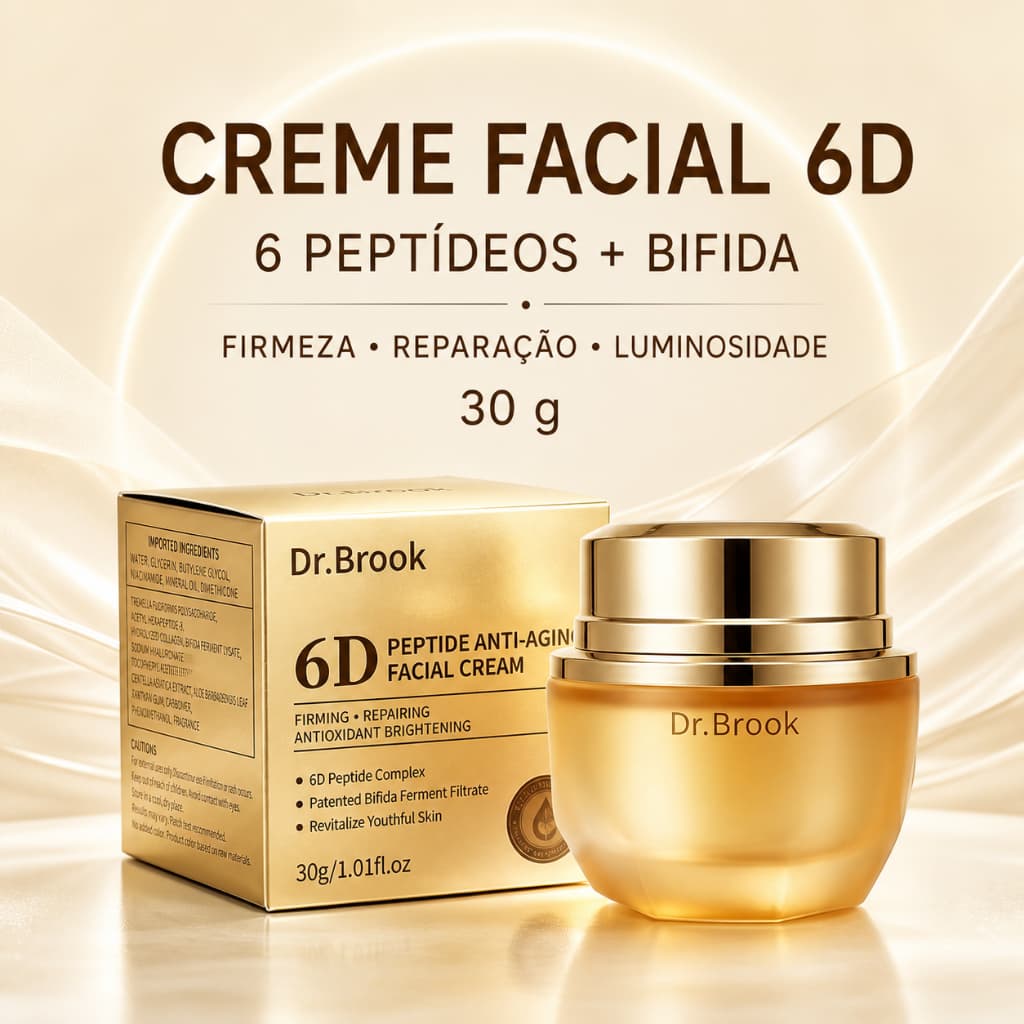 Creme Facial Dr.Brook 6D 30 g 6 Peptídeos Bifida NMN Q10 Ceramidas Anti-idade Firmador Hidratante Reparador e Iluminador