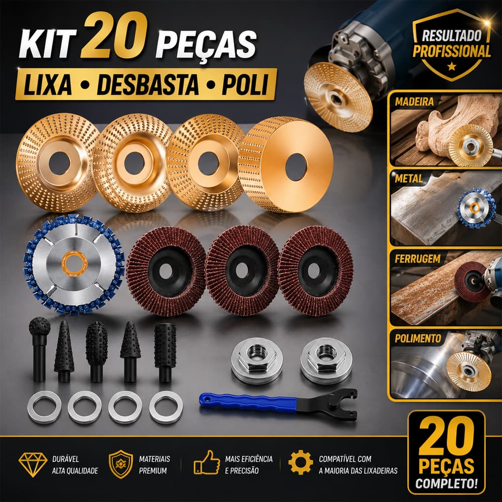 Kit 20/15 Peças Para Esmerilhadeira Lixa Desbasta Esculpe Madeira