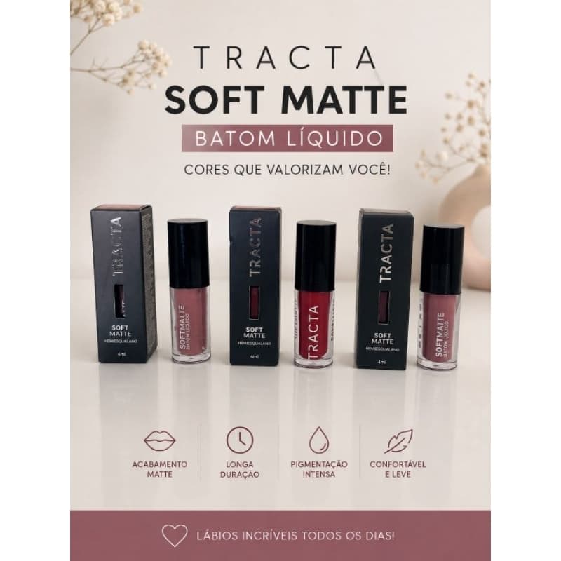 Batom Líquido Tracta Soft Matte com Alta Cobertura e Longa Duração 4,2ml