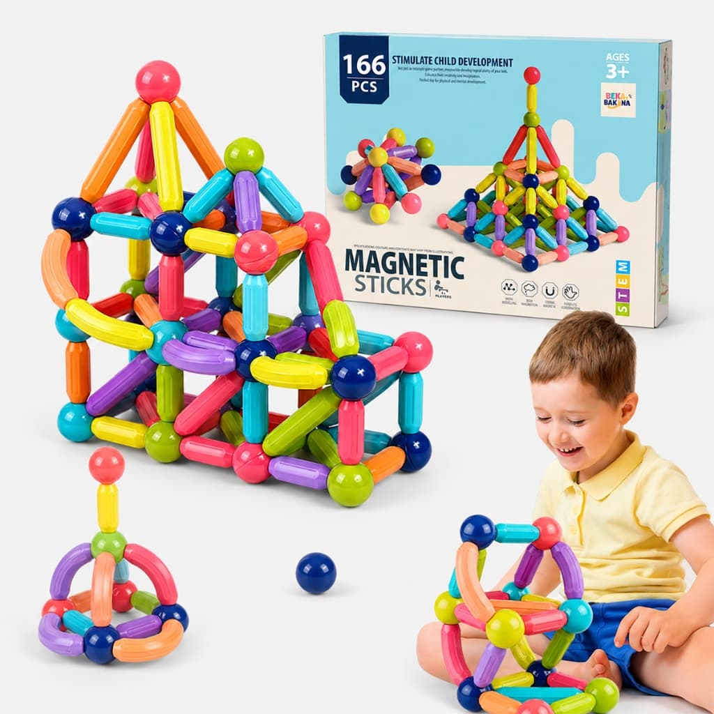 Brinquedo Magnético Blocos De Montar Lego 166 Peças Presente construção criativo interativo carrinho