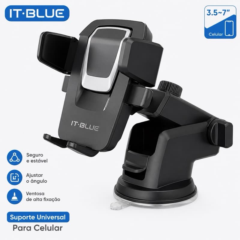 Suporte Veicular para Celular IT-BLUE 360° Ajustável Universal Fixação Ultra Firme para Carro GPS Smartphone