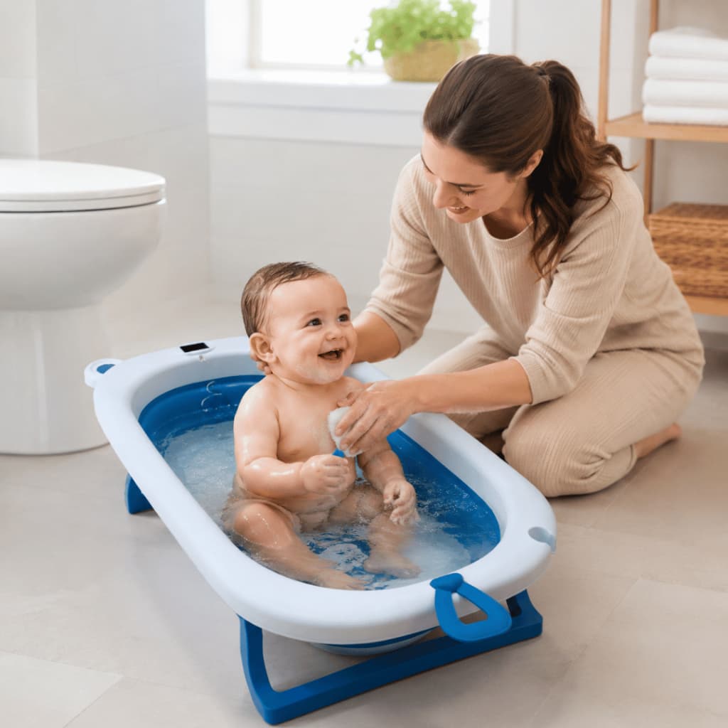 Banheira De Bebe Dobrável Portátil Com Termômetro Digital Infantil 40 Litros