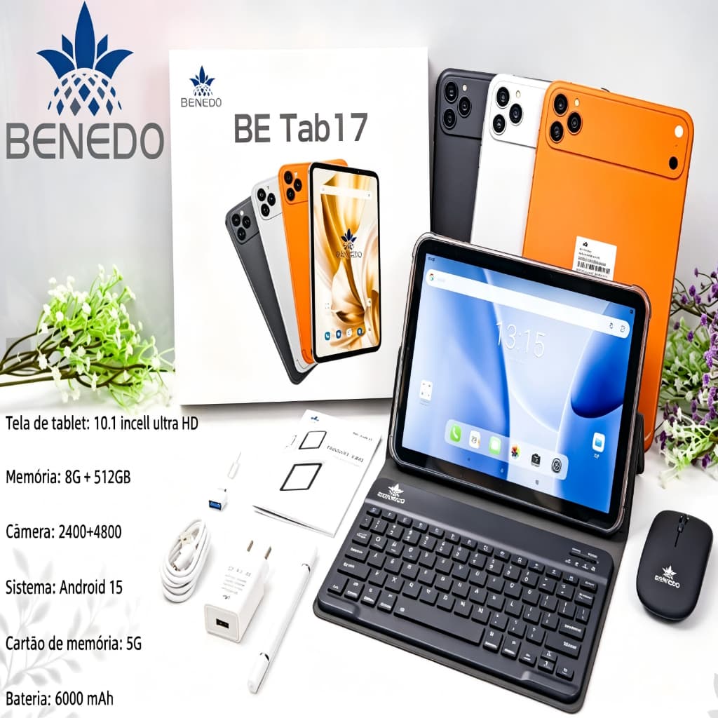 Tablet BE TAB 17 Wifi com chip 10.1 8GBRAM+512GB 6000mah Android 15, Teclado+Mouse Câmera Bluetooth