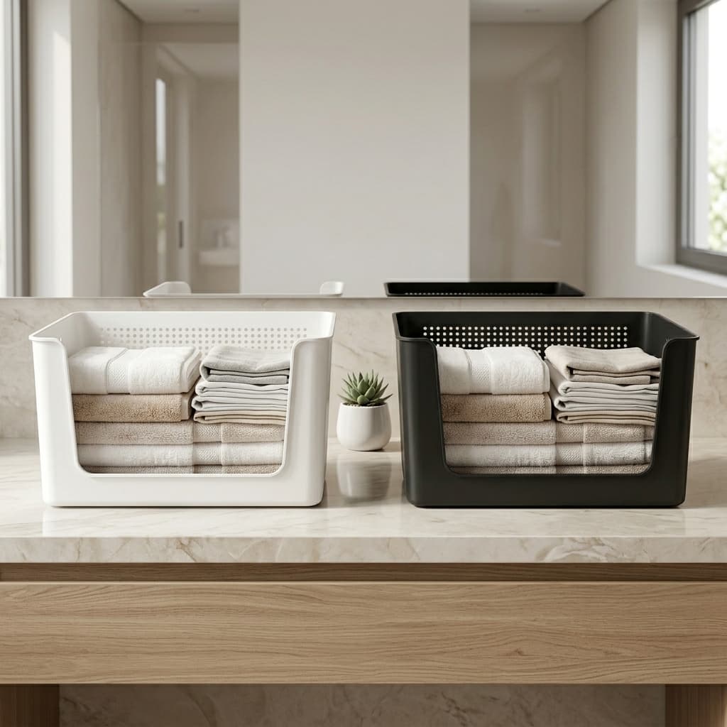 Cesto Organizador 16L Branco ou Preto Multiuso com Alças Roupas Toalhas Brinquedos Cozinha Banheiro
