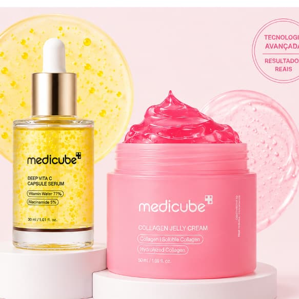 Kit Medicube Vitamina C + Colágeno – Deep Vita C Serum 30ml + Collagen Jelly Cream 50ml