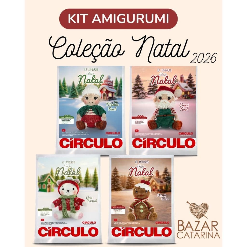 Kit Amigurumi Coleção Natal 2026 faça você mesmo crochê Círculo