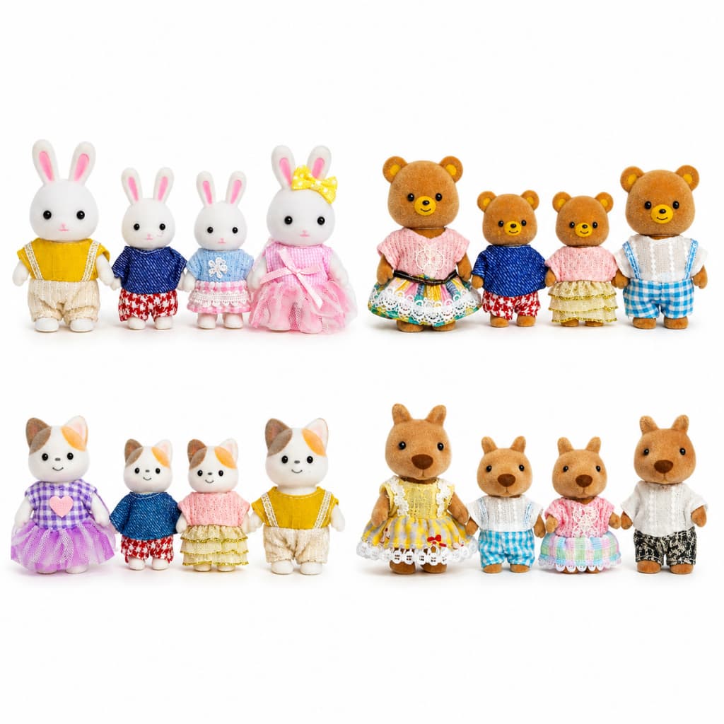 Coleção Casinha Feliz Família Coelho Ovelha Urso Cachorro 4 Bonecos Aveludados Articulados Zoop Toys