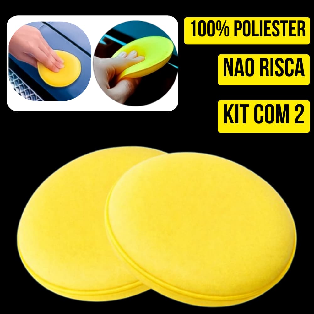 Kit C/2 Espuma Aplicadora De cera Polidor Esponja Para Carro Macia Resistente Versátil Com Borda 100% Poliester
