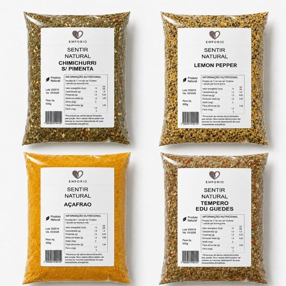 Kit 4 Tempero e Condimentos Premium Chimichurri S/ Pimenta Lemon Pepper Açafrão Edu Guedes