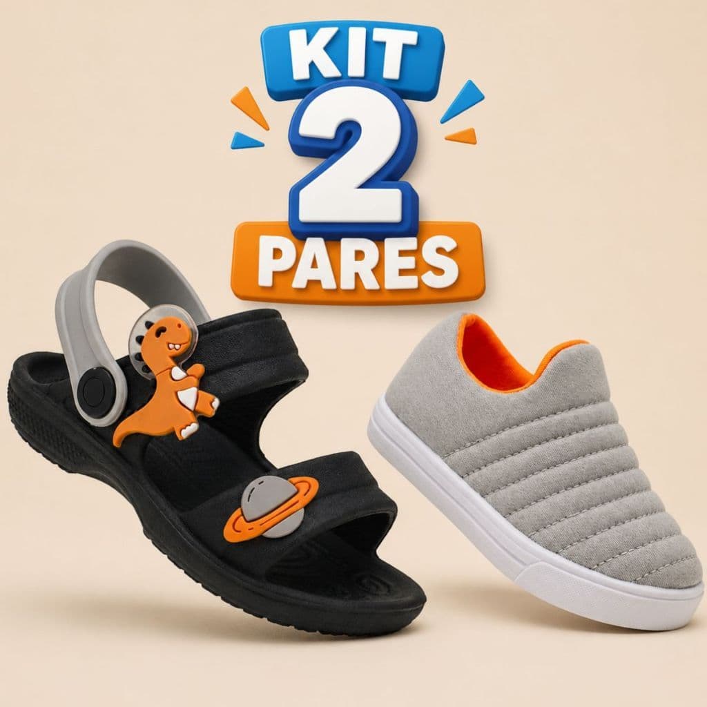 Kit Sandália Infantil Menino Leve + Tênis Slip On Infantil Macio Confortável Antiderrapante