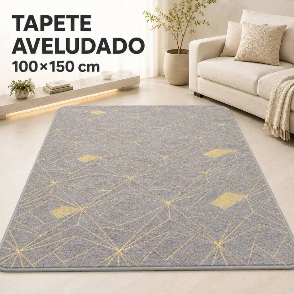 Tapete Sala Quarto 100x150cm Aveludado Geométrico Antiderrapante Flanela Macio Fácil de Limpar