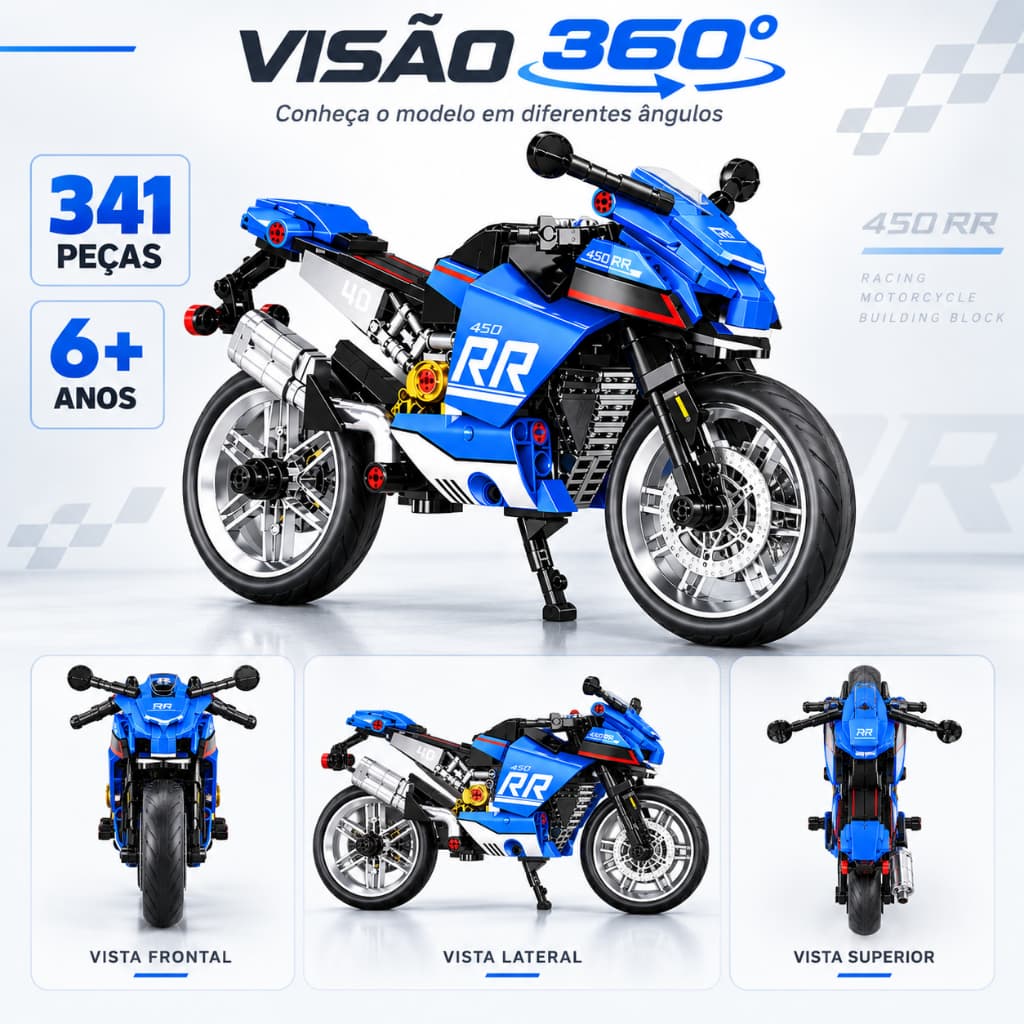 CFMOTO 450SR Building Blocks 341 Peças Compatível com Lego Moto de Montar Modelo Detalhado