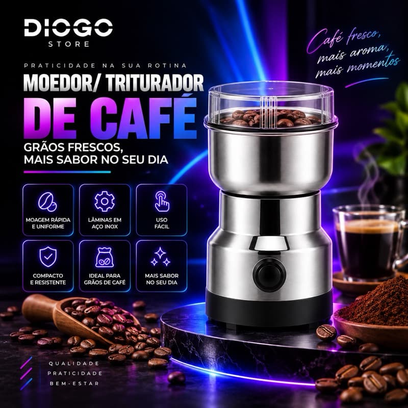 Moedor de Café Elétrico  em m Aço Inox 150W NM 8300 Triturador de Grãos Temperos Sementes Portátil 110V OU 220V