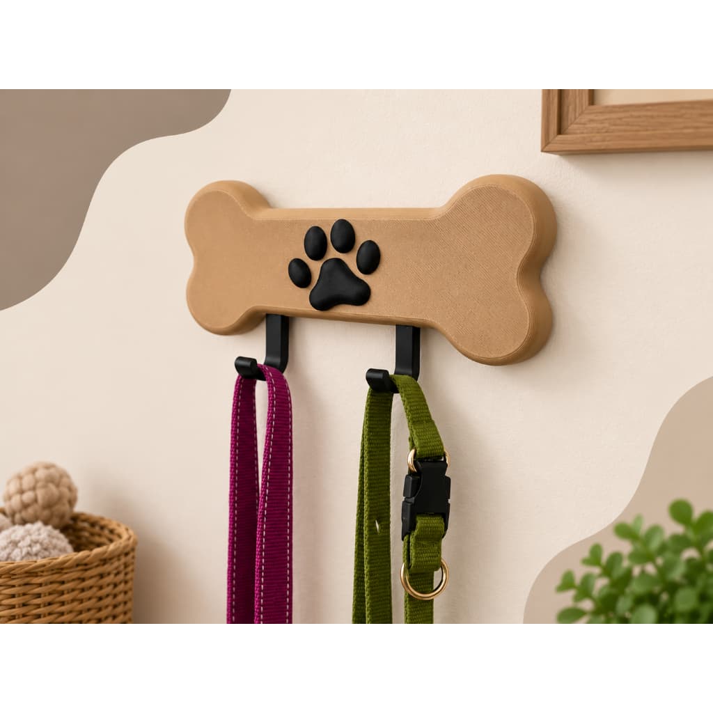 Cabideiro Pet de Parede em Formato de Osso | Porta Coleira e Guia para Cachorro