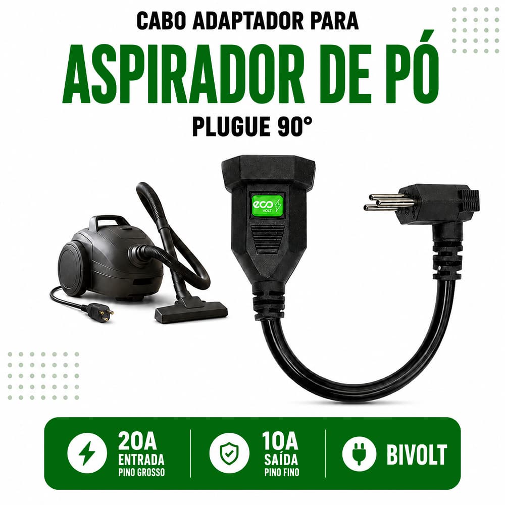 Cabo Adaptador De Tomada P/ Aspirador De Pó 20a/10a Ecovolt